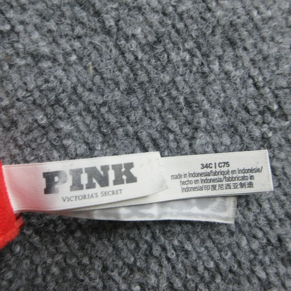 PINK Wear Everywhere Bra Womens 34C Red Heart Print Push Up Underwire Padded